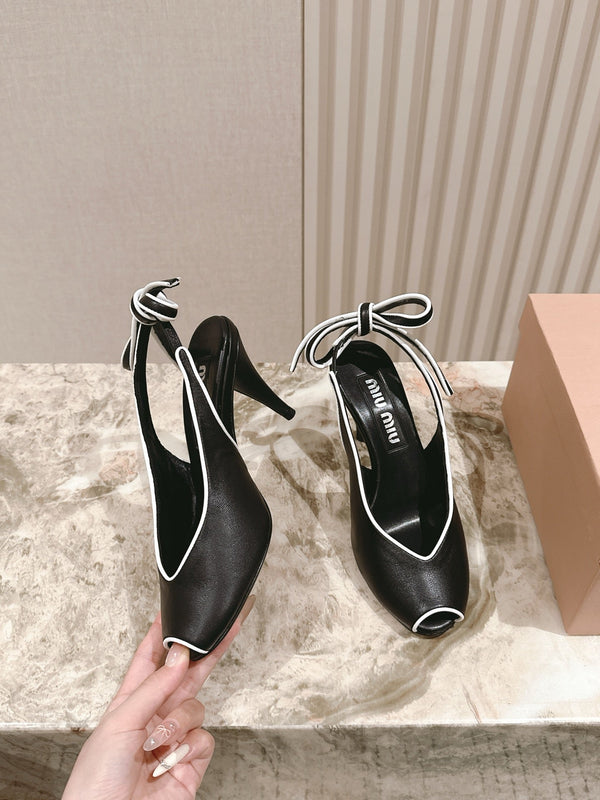 Miu Mordoré Slingback Pumps 85mm Black Cowhide Sheepskin 445793