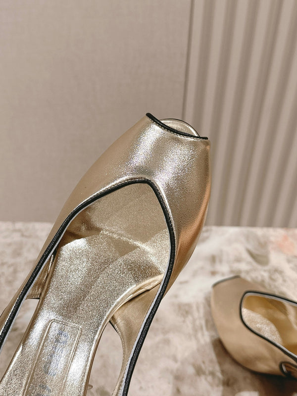 Miu Mordoré Slingback Pumps 85mm Light Gold Cowhide Sheepskin 445794