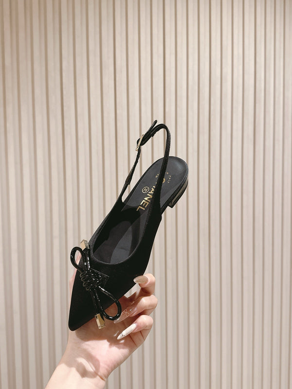 CC 25ss Bow Tie Slingbacks 20mm Black Satin & Patent Leather 447411
