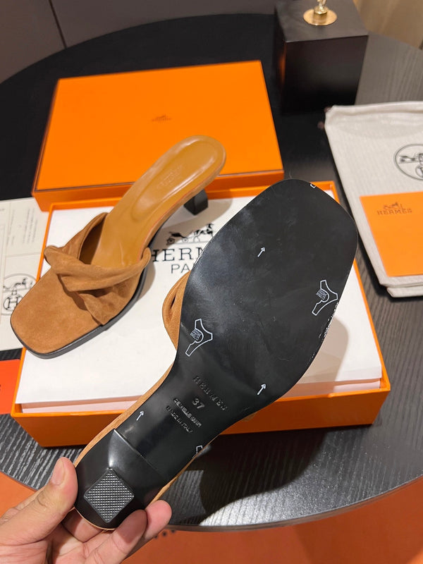 HM Giny Sandal 5.5 Tan Brown Suede Calfskin 680057