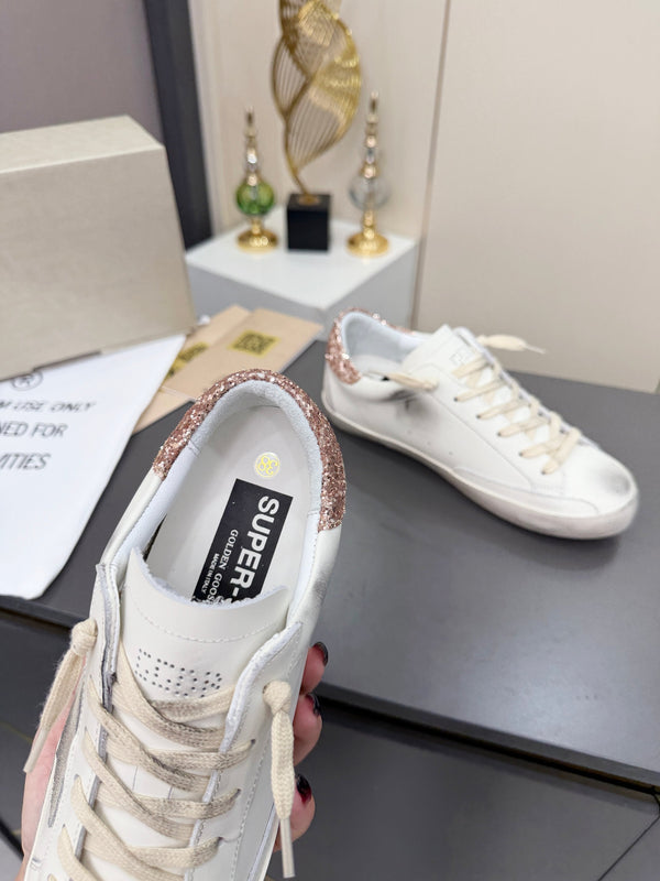 Golden Goose 26s Superstar Sneakers White Gold Pink Glitter Leather 735894