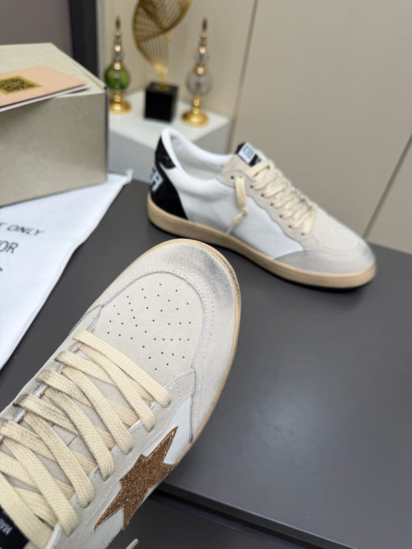 Golden Goose 26s Ball Star Sneakers White Black Glitter Leather 735904