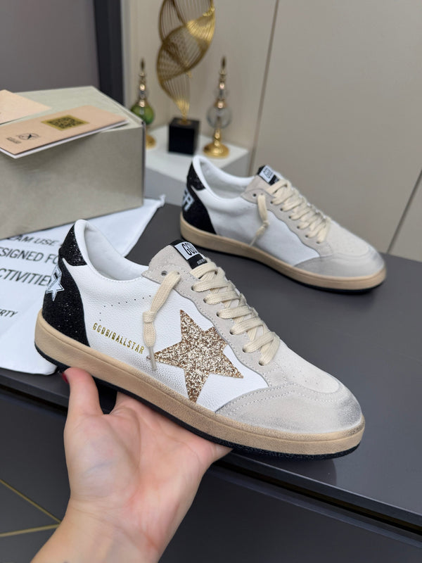Golden Goose 26s Ball Star Sneakers White Black Glitter Leather 735904