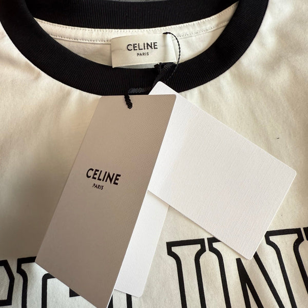 Celine SS26 Color-blocked Letter Print T-shirt White Black Cotton 350495