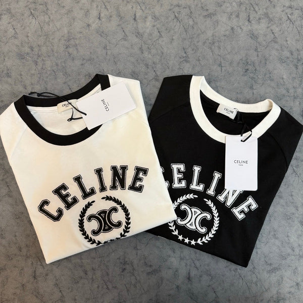 Celine Triomphe Print T-shirt Black White Cotton 350428