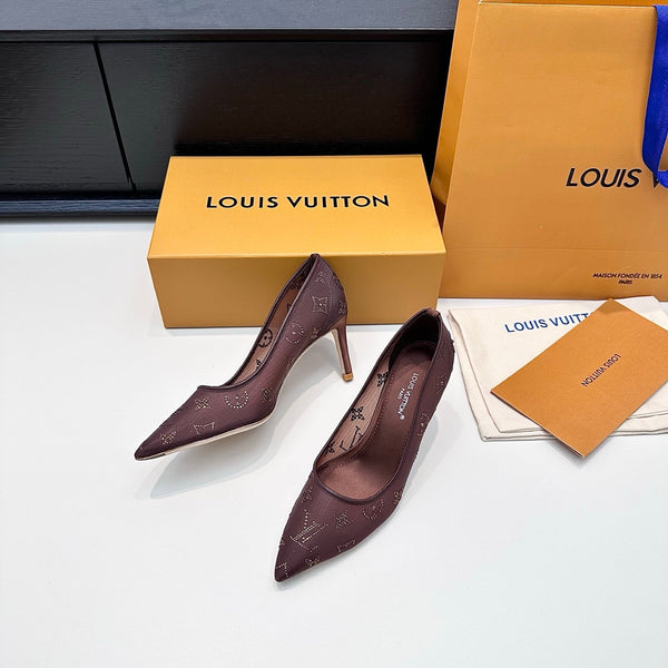 LV GALA High Heels Series Shoes 75mm Dark Rose Taupe Mesh 542215