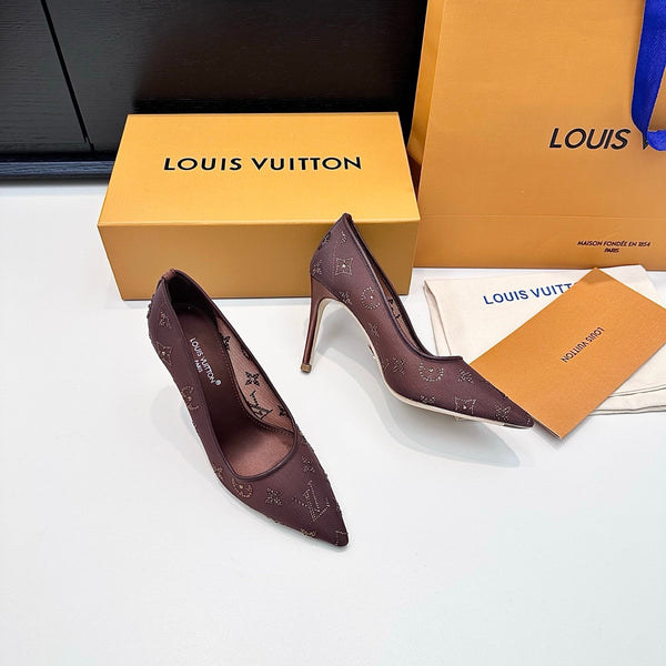 LV GALA High Heels Series Shoes 95mm Dark Rose Taupe Mesh 542214