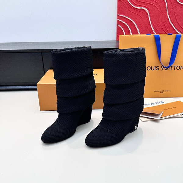 LV CSummer Mid Wedge Boot Black Knit 542224