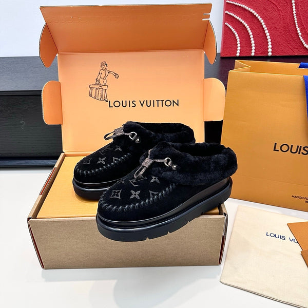 LV Cortina Closed Mule Black Suede Wool 542230