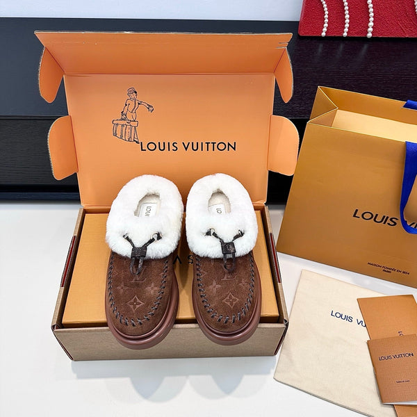 LV Cortina Closed Mule Chocolate Suede Wool 542231