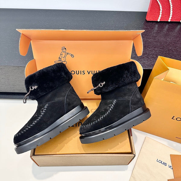 LV Cortina Low Boots Black Suede Wool 542234