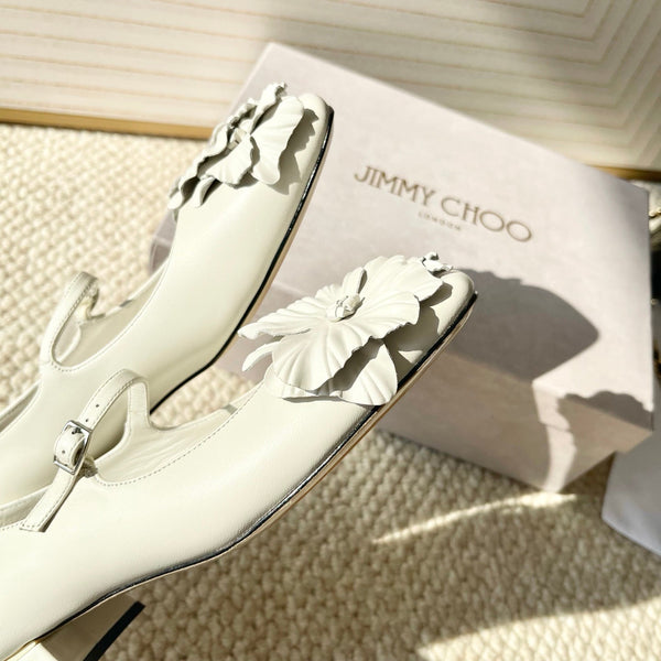 Jimmy Choo Skye Corsage Ballet Flat White Sheepskin 669839