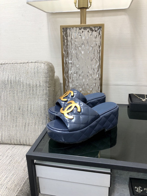 mule sandal 95 blue quilted waxed leather