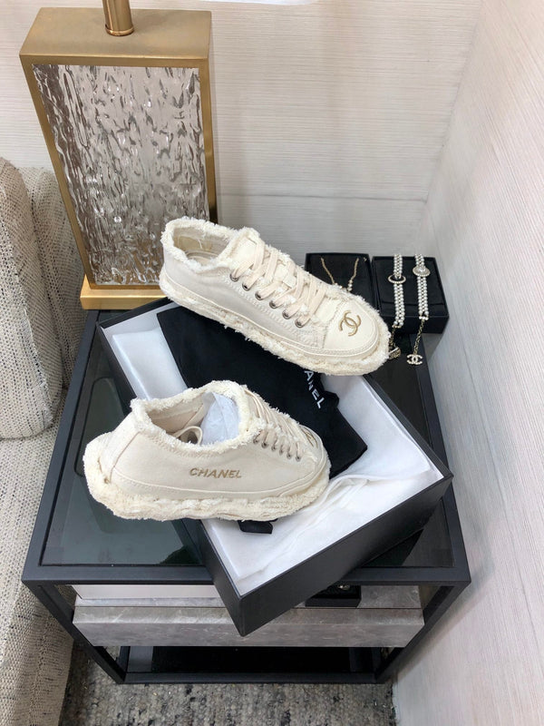 CC Sneaker White Fringe Denim Fabric