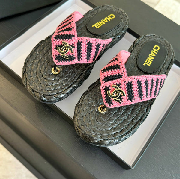 CC 26s Double C Hottest Flip-Flops Black Pink Knit