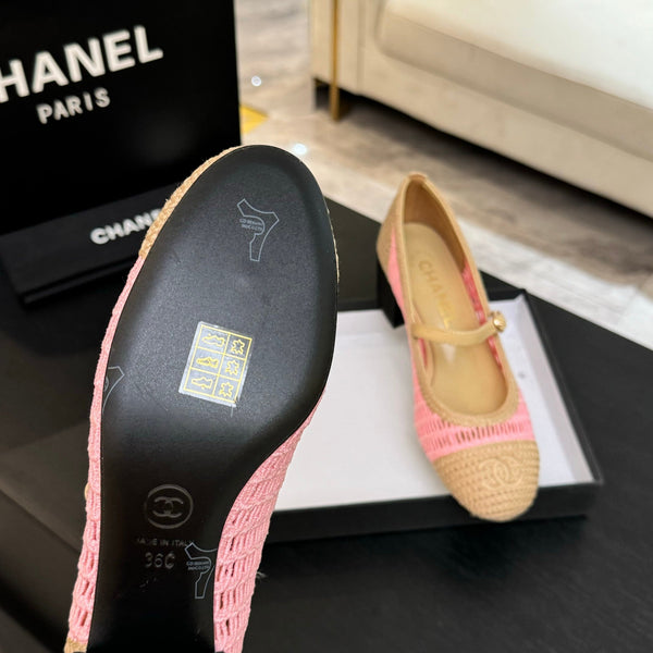 CC 25P Mary Jane 50mm Beige Pink Raffia 373788