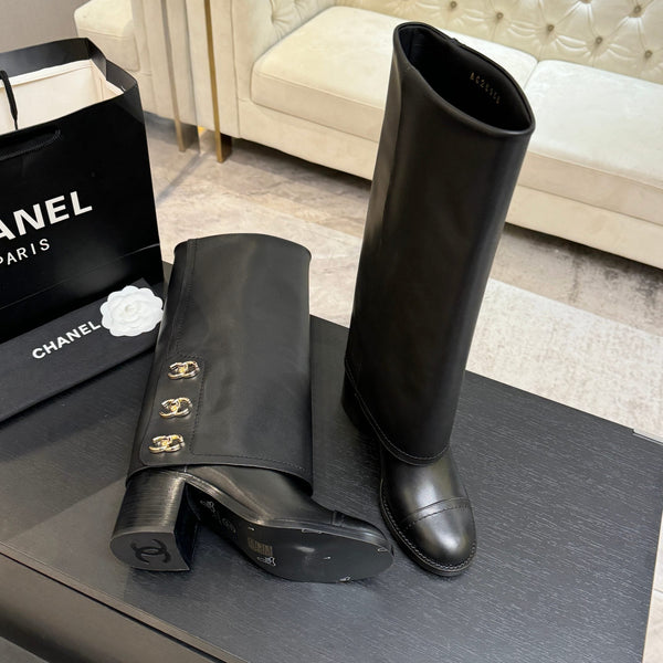 CC 26s Chunky Heel Trouser Boots Black Sheepskin 673036