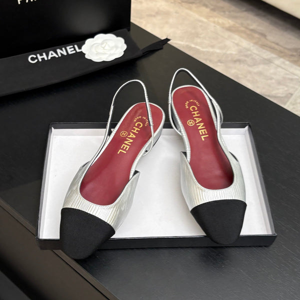 CC 26s Classic Slingback Flat Sliver Black Leather 907639