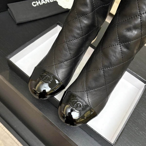 CC 26s Mid-Calf Pearl Boots 6.5CM Black Quited Calfskin 957731