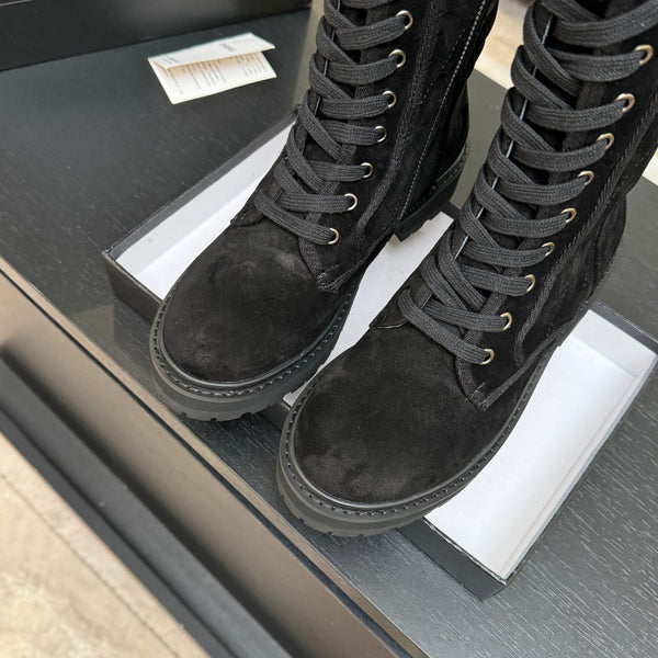 CC Combat Boots 26s Black Suede Leather 101987