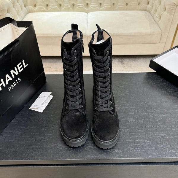 CC Combat Boots 26s Black Suede Leather 101987