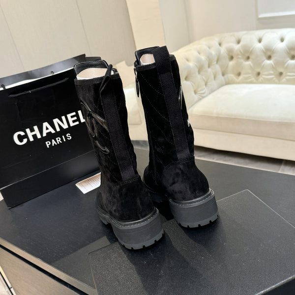 CC Combat Boots 26s Black Suede Leather 101987