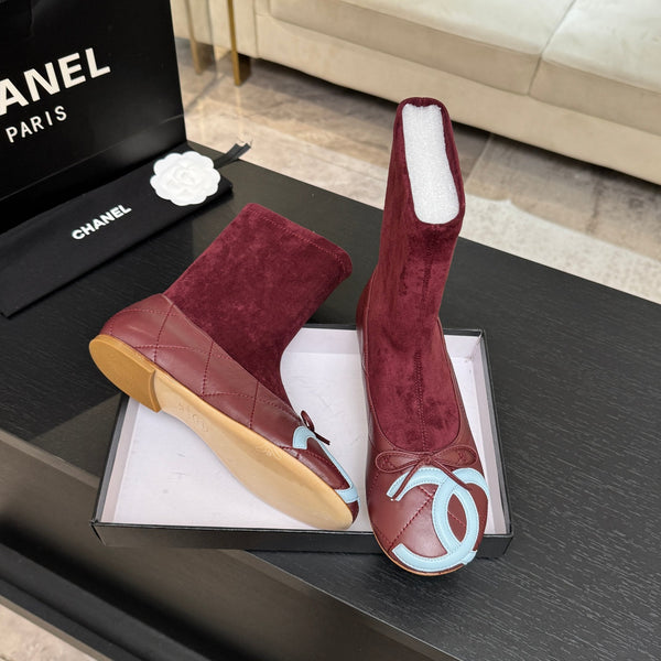 CC 26s Cap-Toe Sock Boots Burgundy Suede Leather 106822