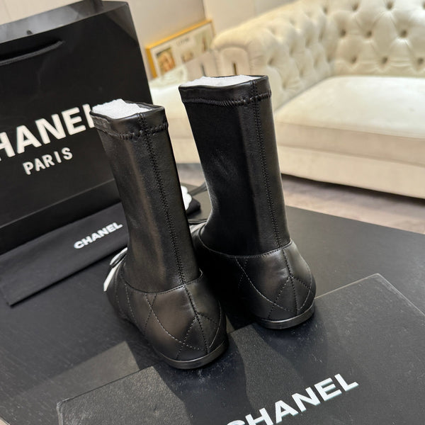 CC 26s Cap-Toe Sock Boots Black Calfskin Leather 106825