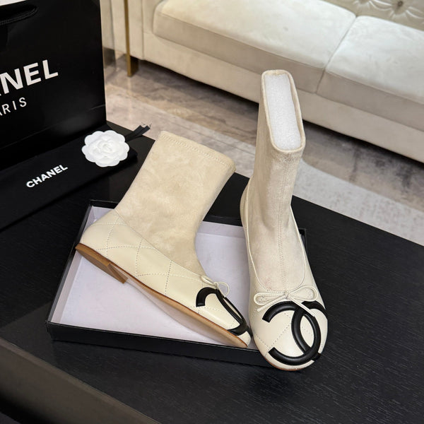 CC 26s Cap-Toe Sock Boots Off-White Suede Leather 106826