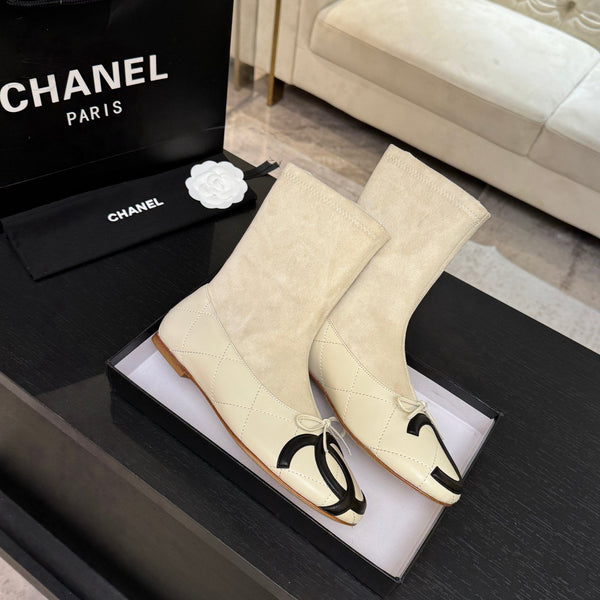 CC 26s Cap-Toe Sock Boots Off-White Suede Leather 106826