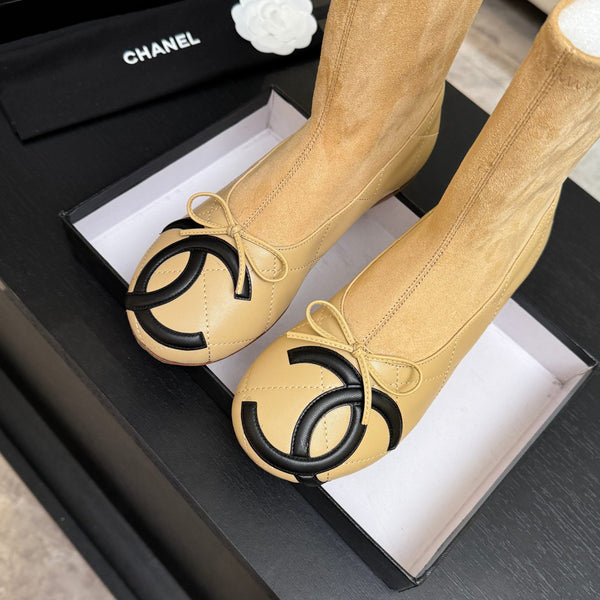 CC 26s Cap-Toe Sock Boots Apricot Suede Leather 106827
