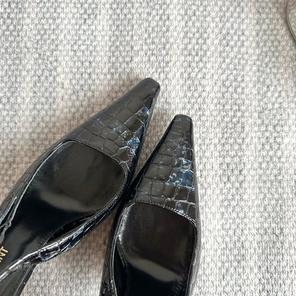 LEE SLINGBACK PUMPS 105 IN BLACK CROCODILE-EMBOSSED LEATHER