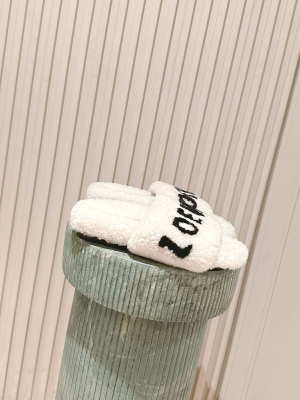 Loewe 2025 Fur Slipper White Black Wool 556014