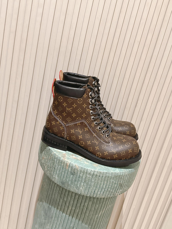 LV Ankle Boots Brown Black Monogram Canvas 555689