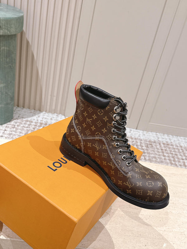 LV Ankle Boots Brown Black Monogram Canvas 555689