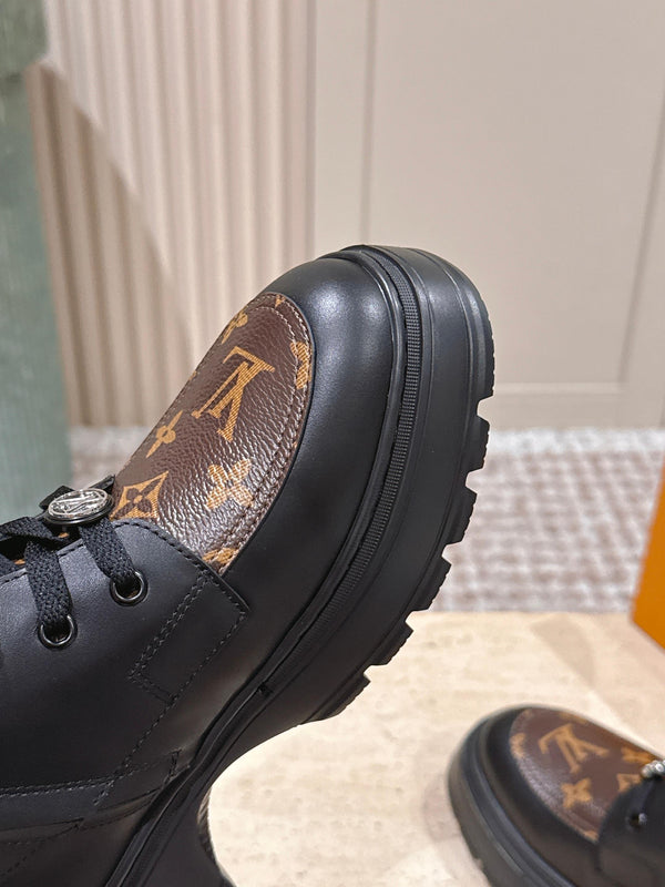 LV Squad Lace-up Ankle Boot 5cm Black Cowhide Monogram Canvas