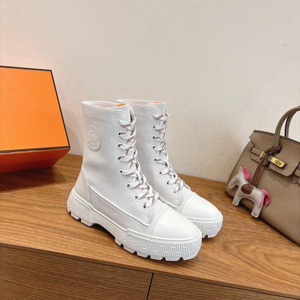 HM 26S Fresh Ankle Boots 4cm White Suede Leather 110601