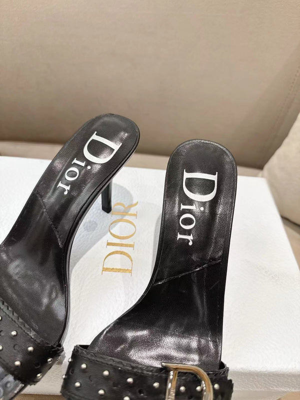 CD 26s Open Toe Mules 8.5cm Black Studded Leather 116942