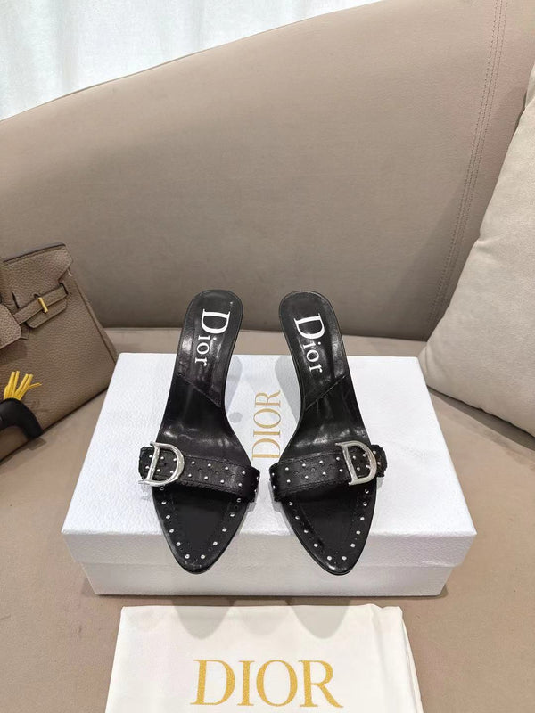 CD 26s Open Toe Mules 8.5cm Black Studded Leather 116942