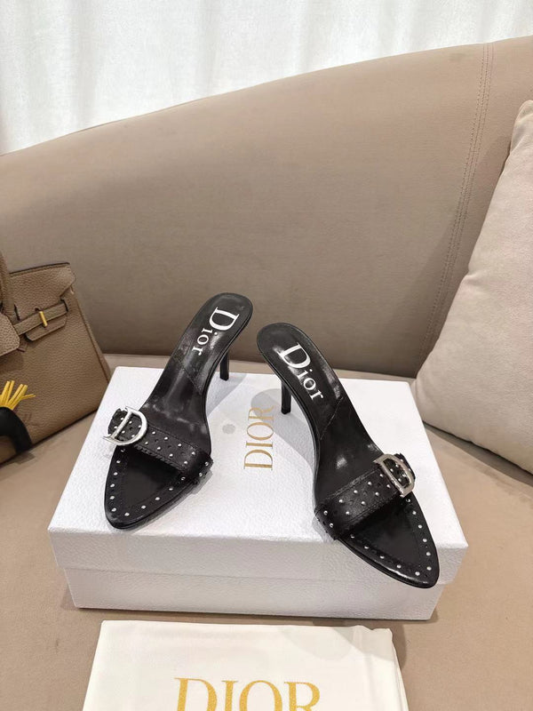 CD 26s Open Toe Mules 8.5cm Black Studded Leather 116942