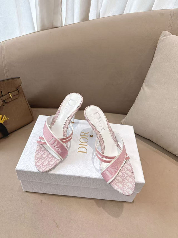 CD 26s Open Toe Mules 8.5cm Pink Oblique Canvas Leather 116945