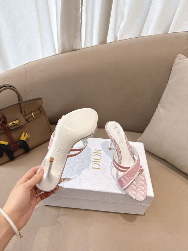 CD 26s Open Toe Mules 8.5cm Pink Oblique Canvas Leather 116945