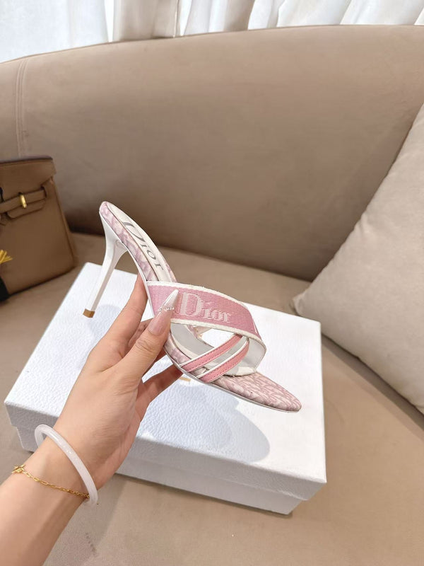 CD 26s Open Toe Mules 8.5cm Pink Oblique Canvas Leather 116945