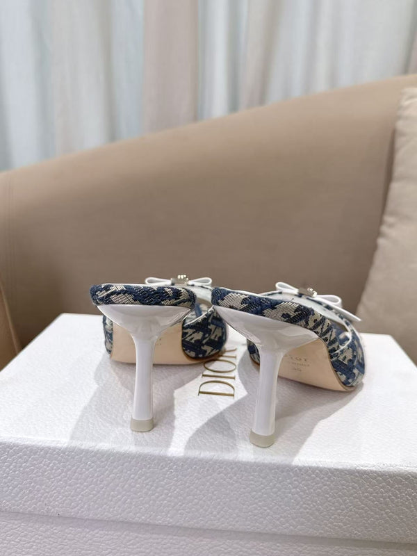 CD 26s Open Toe Mules 8.5cm Navy Blue Oblique Canvas Leather 116946