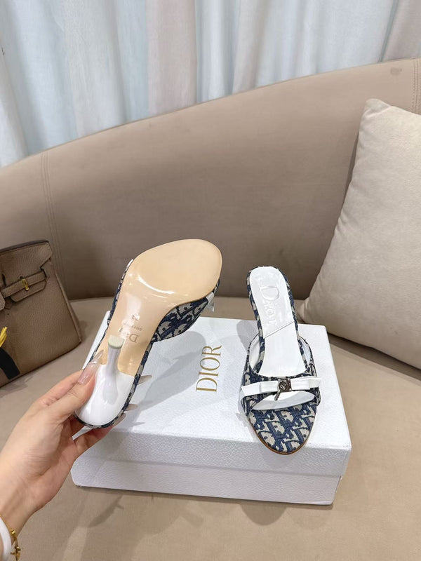 CD 26s Open Toe Mules 8.5cm Navy Blue Oblique Canvas Leather 116946