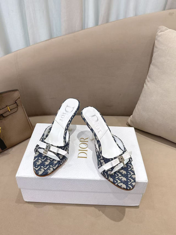 CD 26s Open Toe Mules 8.5cm Navy Blue Oblique Canvas Leather 116946