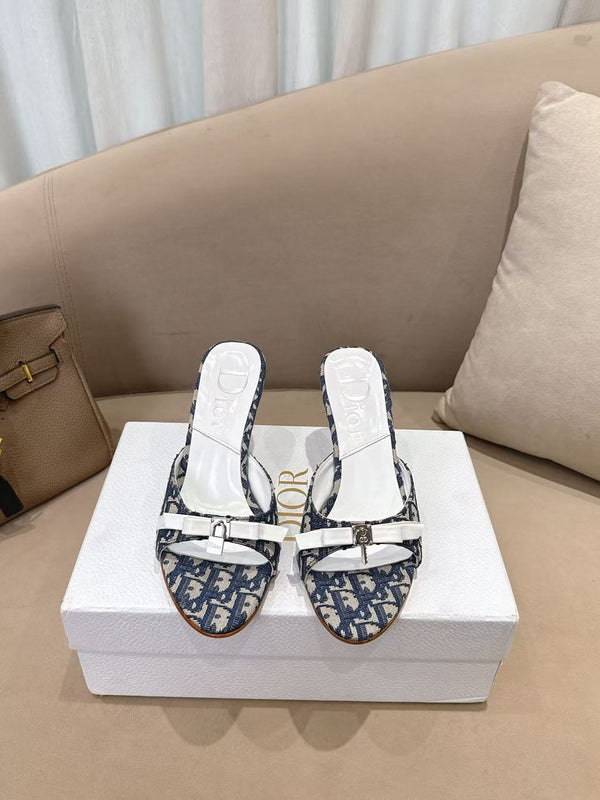 CD 26s Open Toe Mules 8.5cm Navy Blue Oblique Canvas Leather 116946
