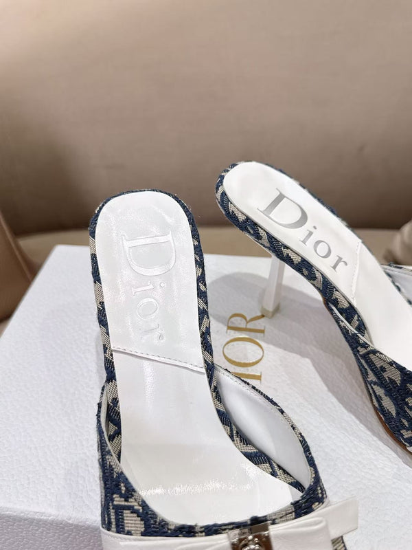 CD 26s Open Toe Mules 8.5cm Navy Blue Oblique Canvas Leather 116946