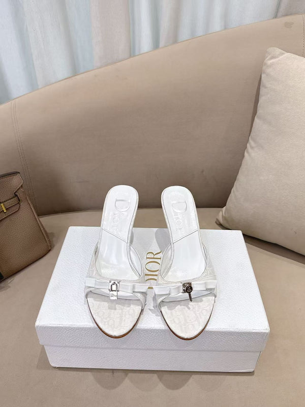 CD 26s Open Toe Mules 8.5cm White Oblique Canvas Leather 116947