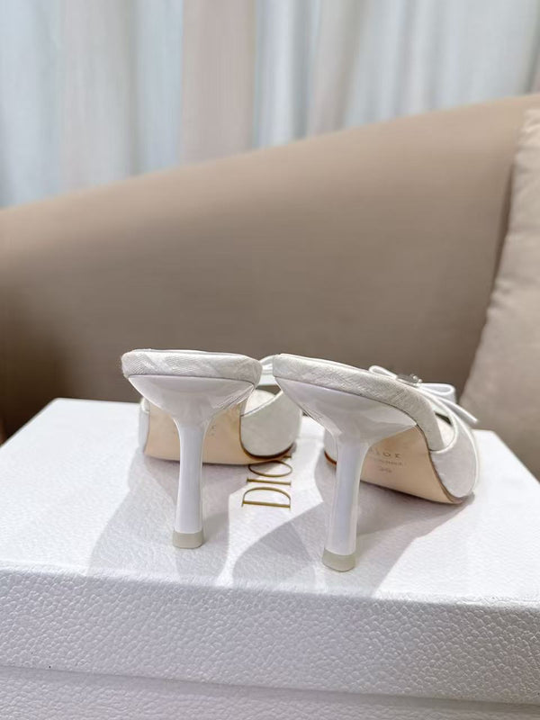 CD 26s Open Toe Mules 8.5cm White Oblique Canvas Leather 116947